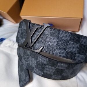 Louis Vuitton Black Damier Graphite LV Buckle Belt